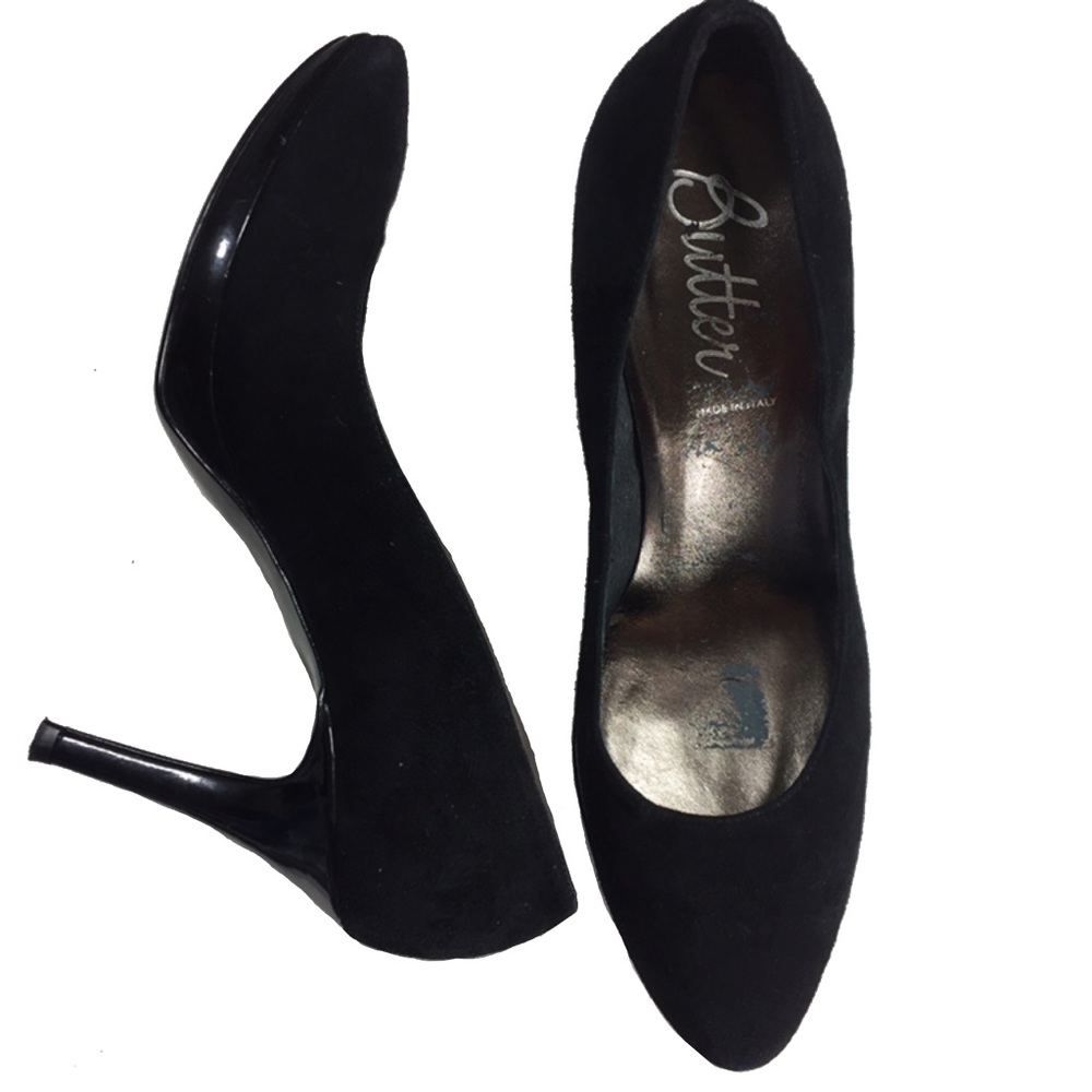 Butter Black Suede Heels Size 9.5